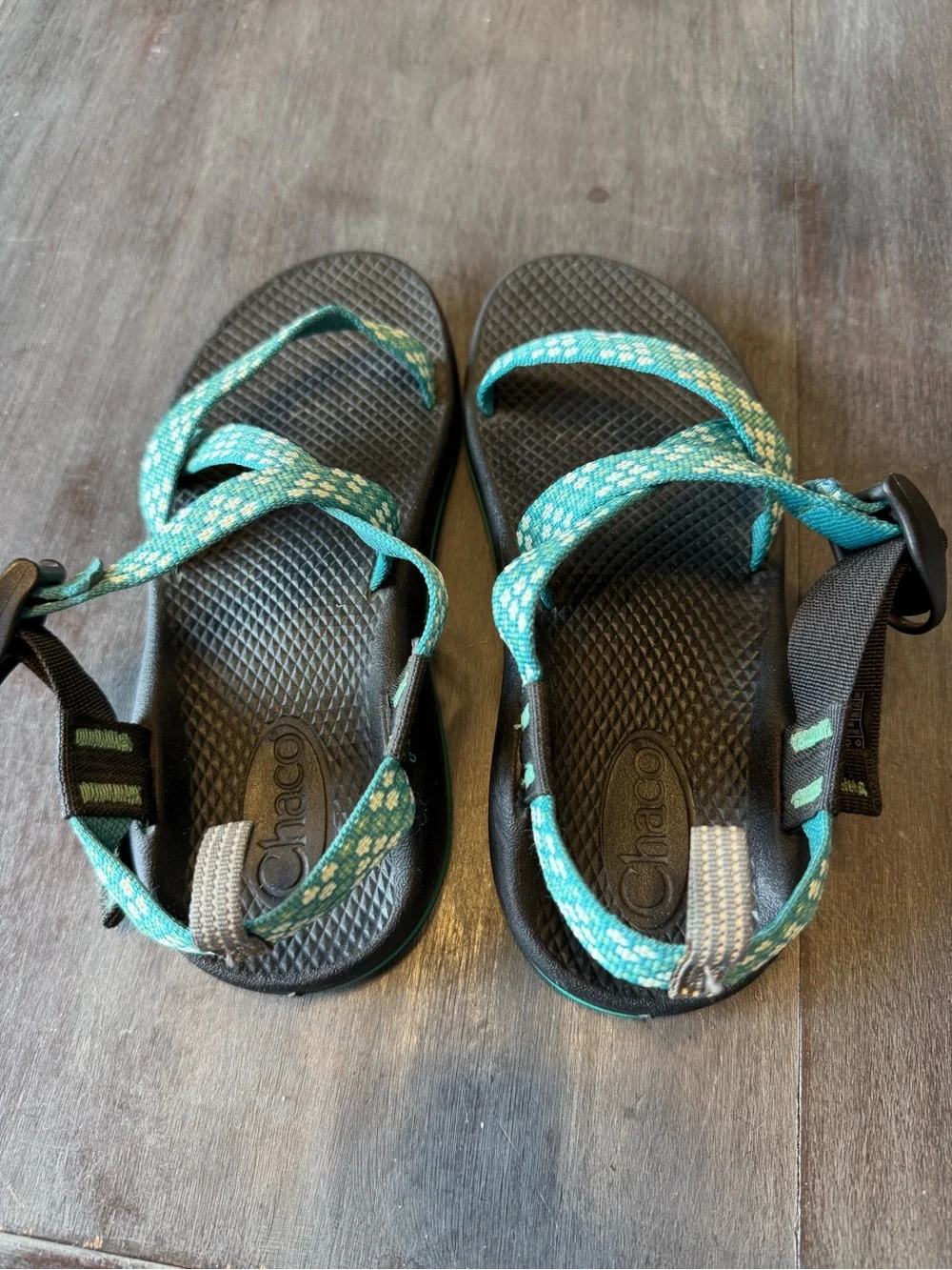 Chaco Teal Floral Strap Sandals